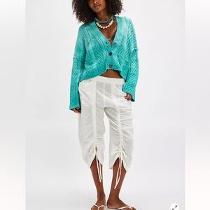 Free People Turquoise Cable Knit Cardigan
